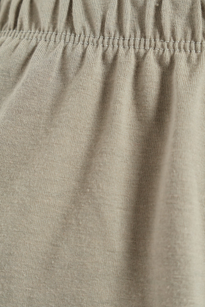 Button Through Knit Short Set With Scrunchie - Fatigue