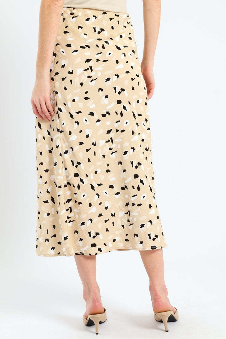 Pull On Bias Cut Midi Skirt - Stone