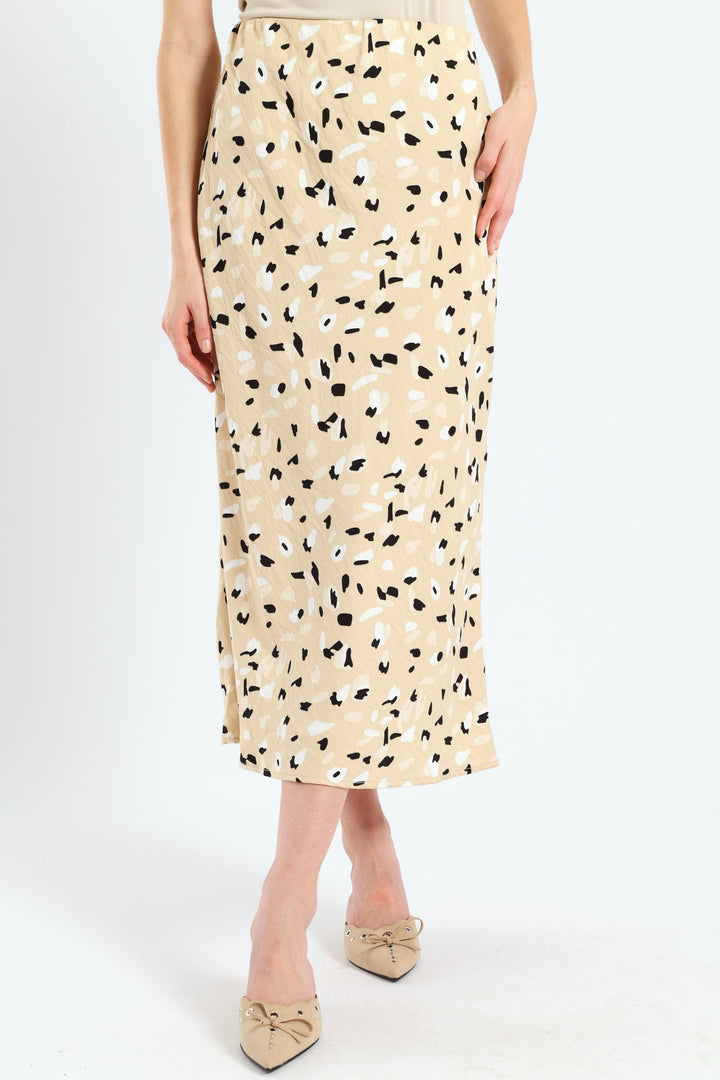 Pull On Bias Cut Midi Skirt - Stone