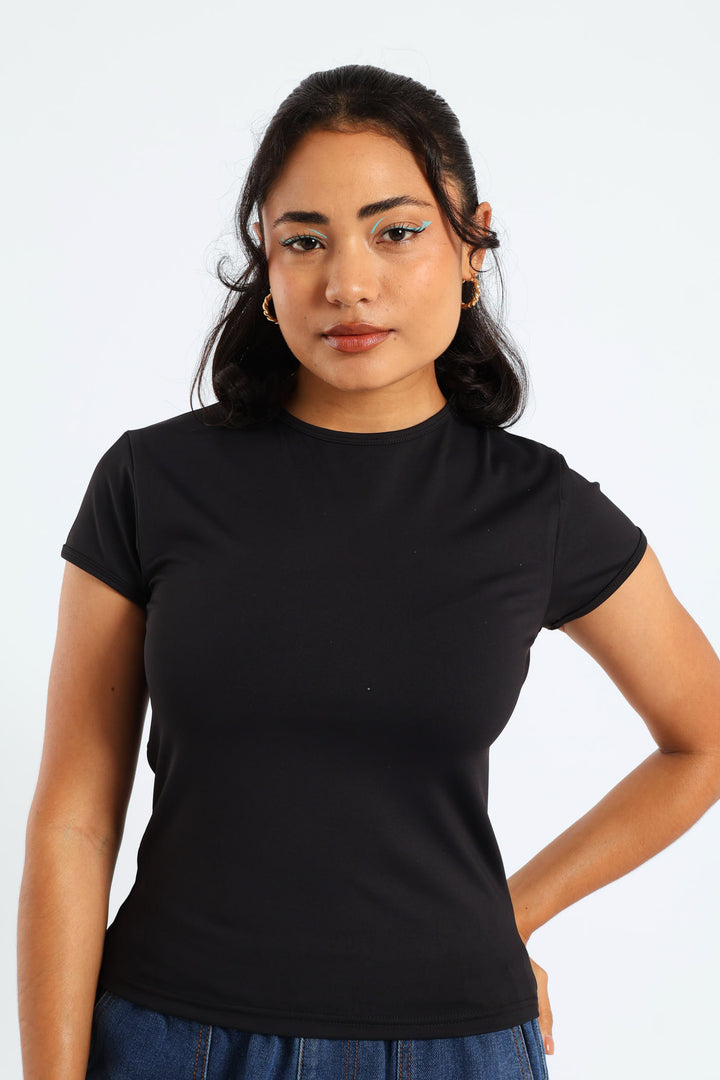 Short Sleeve Skin Tight Tee - Black