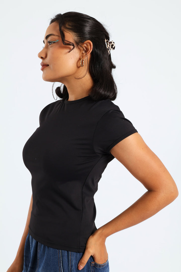 Short Sleeve Skin Tight Tee - Black