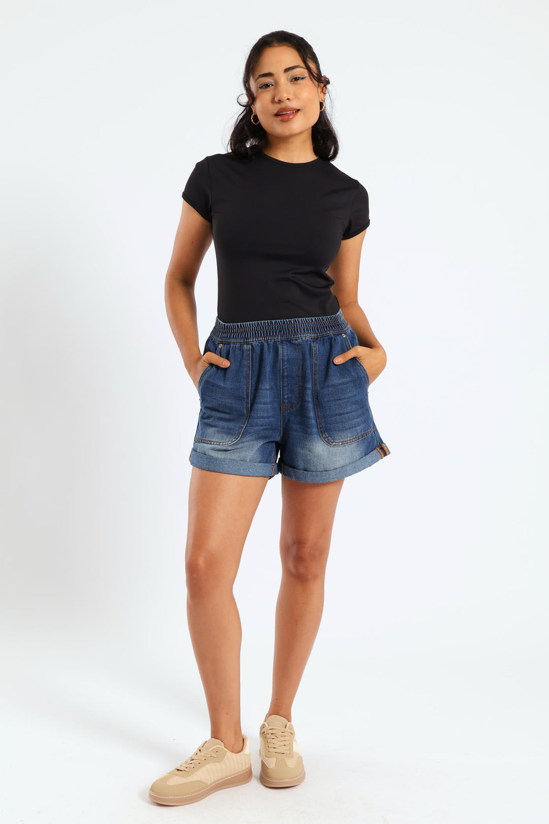 Rolled Hem Cheeky Short - Dark Wash