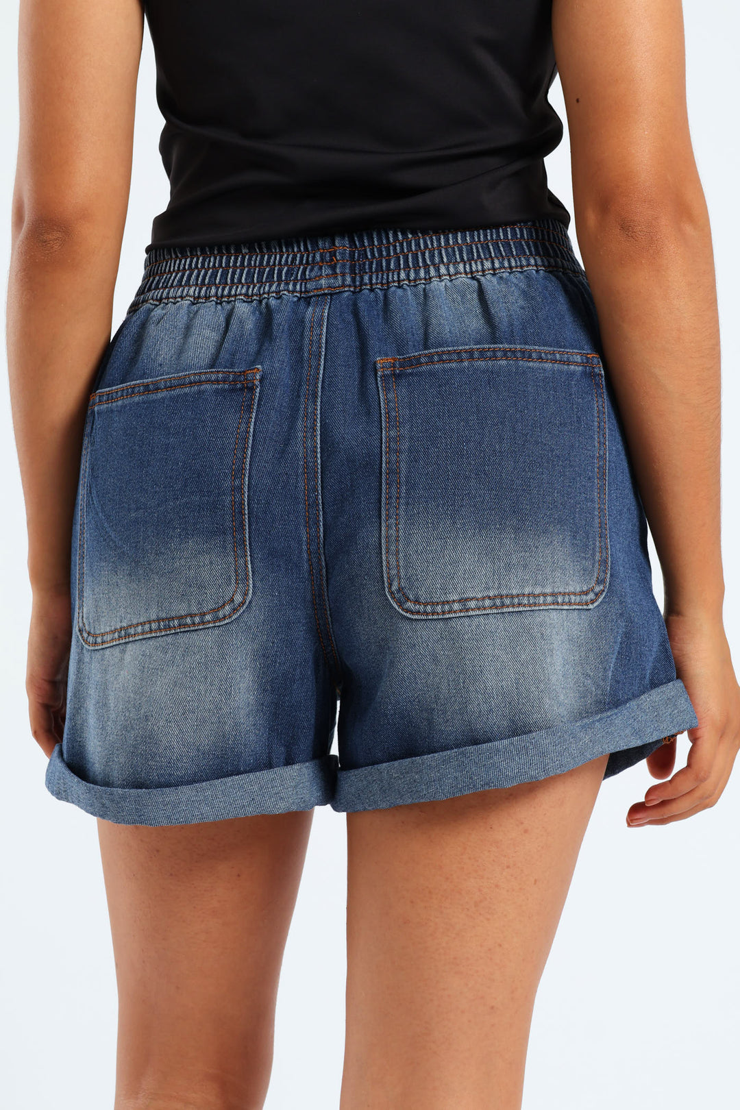 Rolled Hem Cheeky Short - Dark Wash