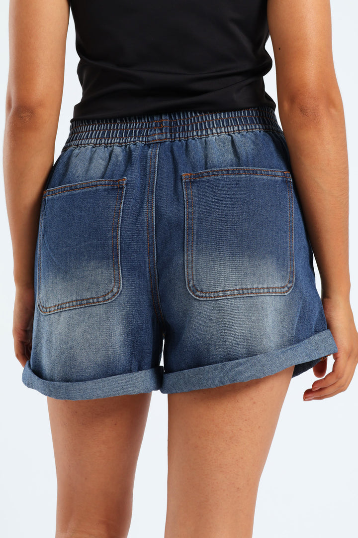 Rolled Hem Cheeky Short - Dark Wash