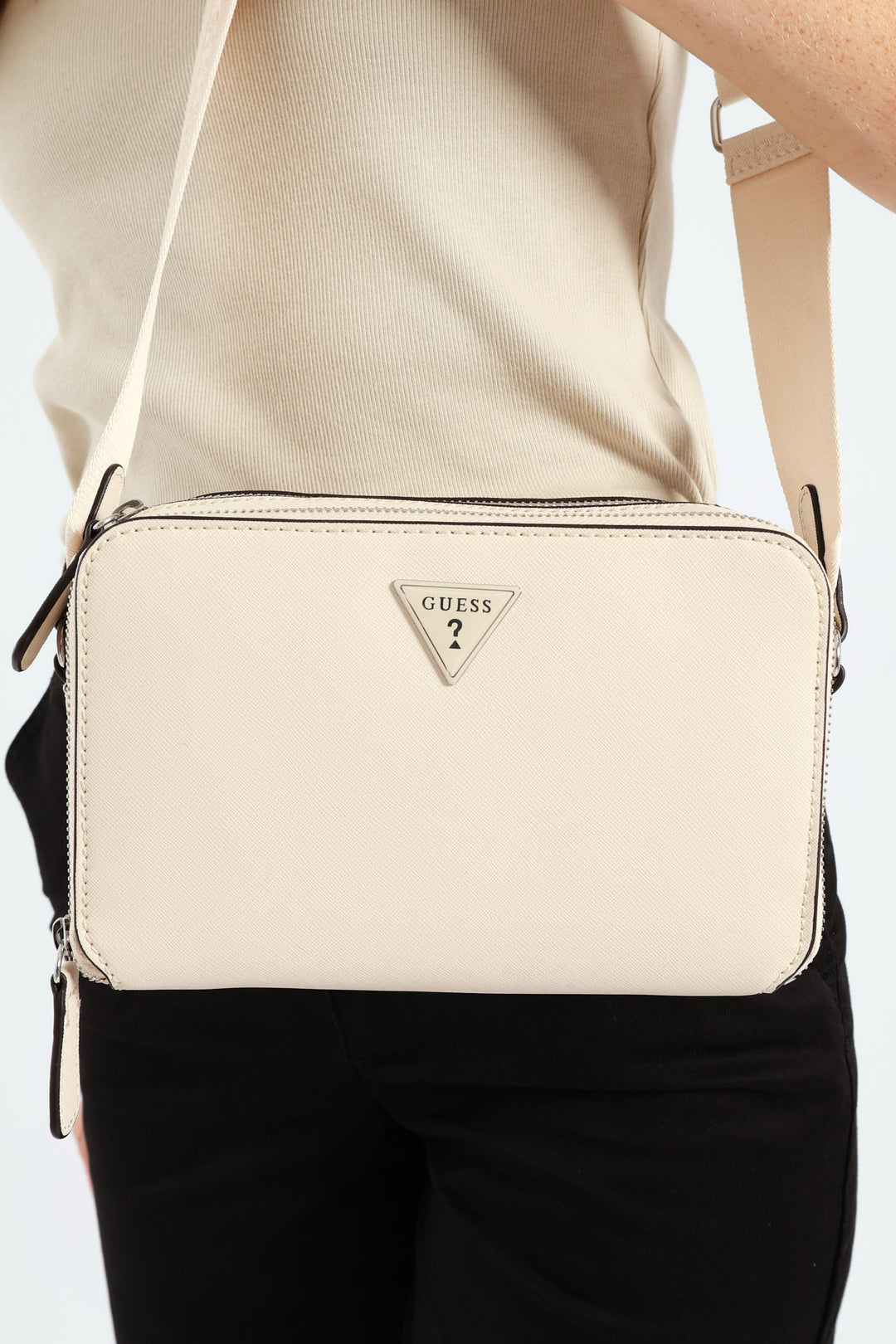 Viviette Mini Double Zip Crossbody Bag - Oatmeal