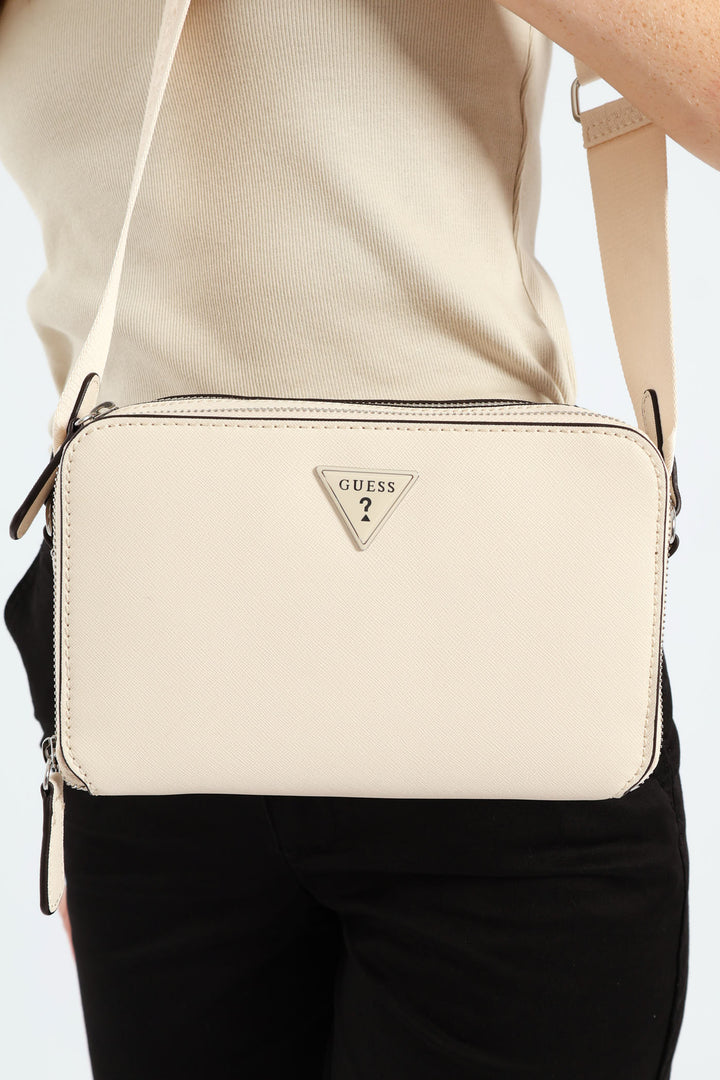 Viviette Mini Double Zip Crossbody Bag - Oatmeal