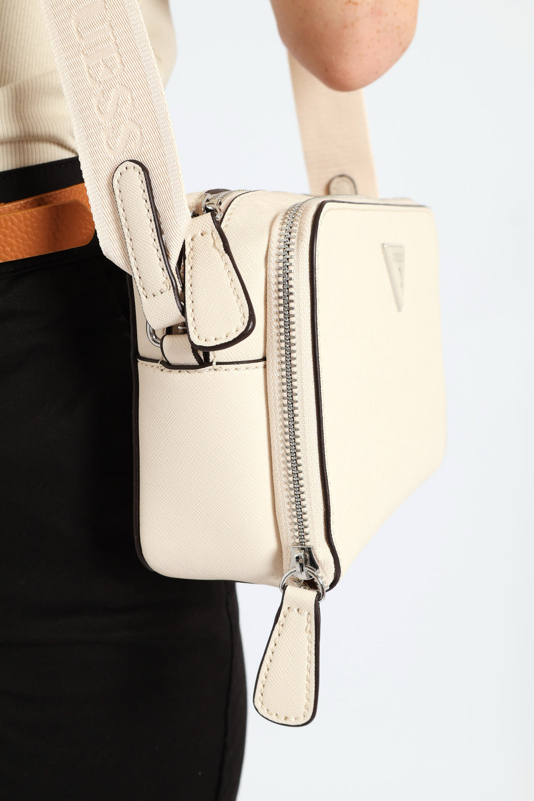 Viviette Mini Double Zip Crossbody Bag - Oatmeal