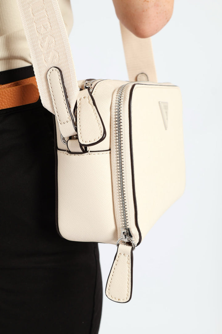 Viviette Mini Double Zip Crossbody Bag - Oatmeal