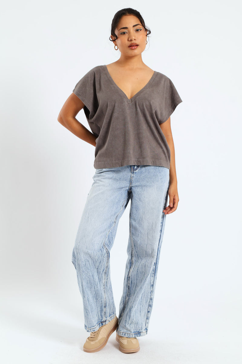 Boxy V-Tee - Charcoal