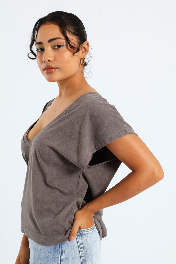 Boxy V-Tee - Charcoal
