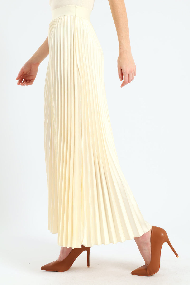 Pleated Satin Maxi Skirt - Cream