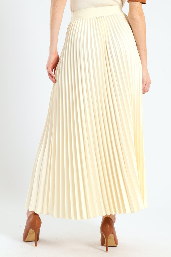 Pleated Satin Maxi Skirt - Cream