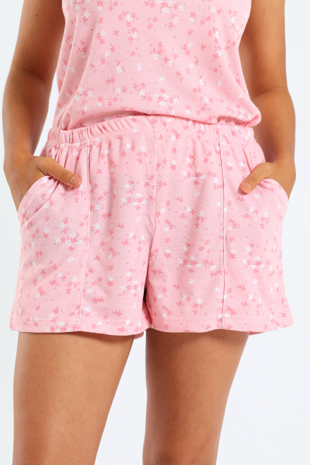 Rib Knit Ditsy Short - Pink
