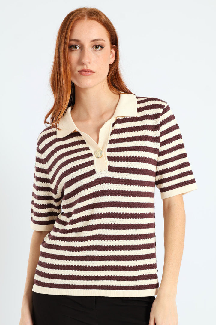 Short Sleeve Monochrome Golfer - Chocolate