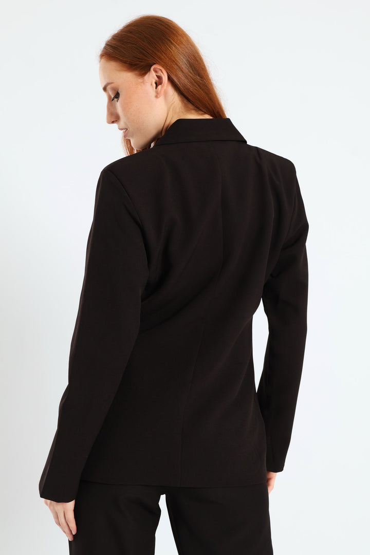 Double Notch Hem Blazer - Black