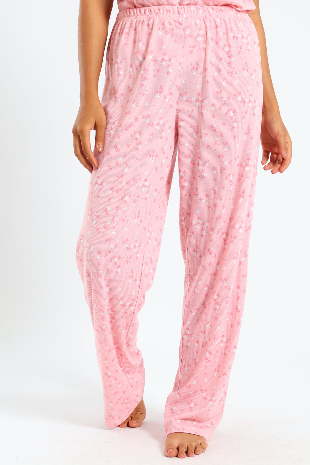 Rib Knit Ditsy Straight Leg Pant - Pink