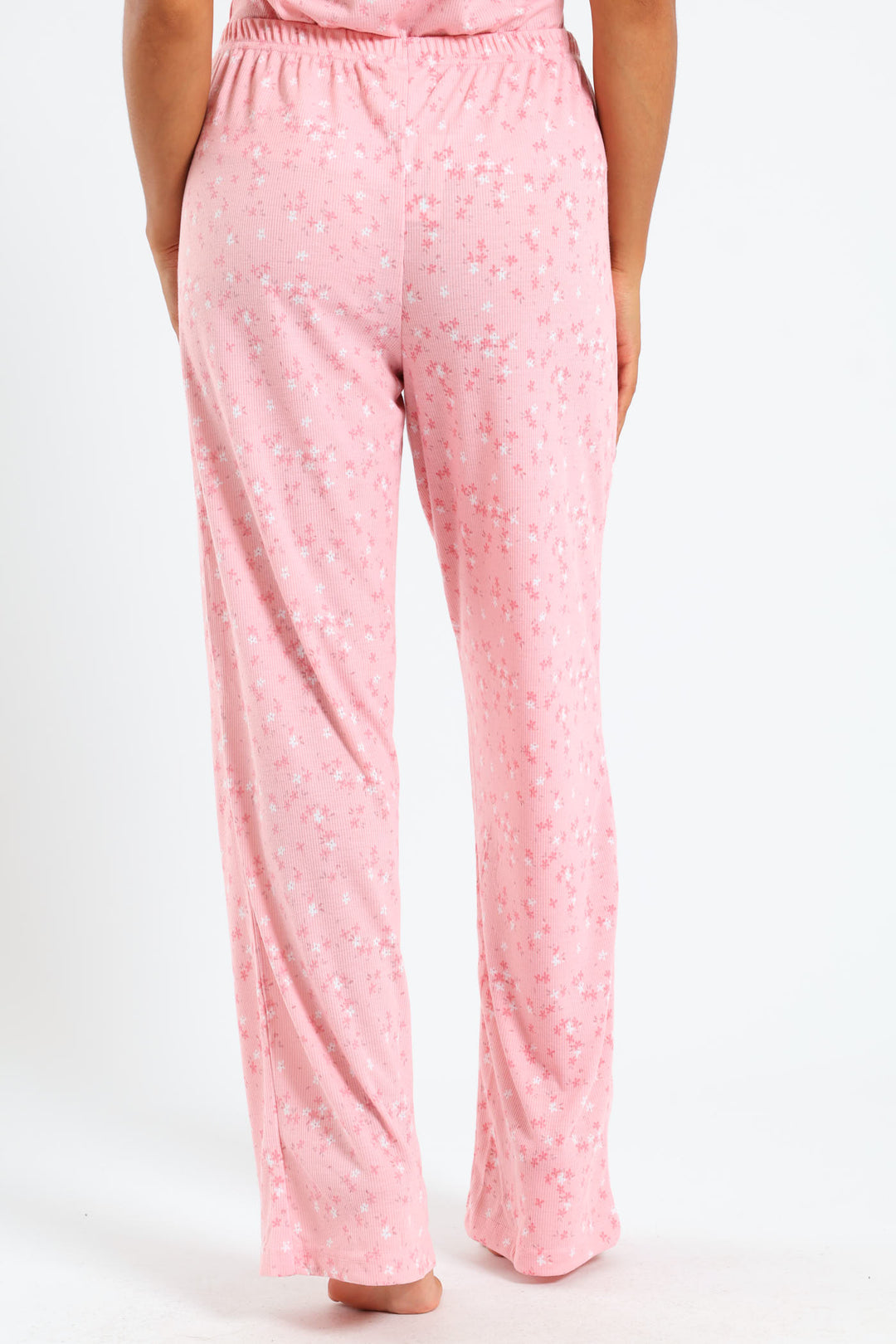 Rib Knit Ditsy Straight Leg Pant - Pink