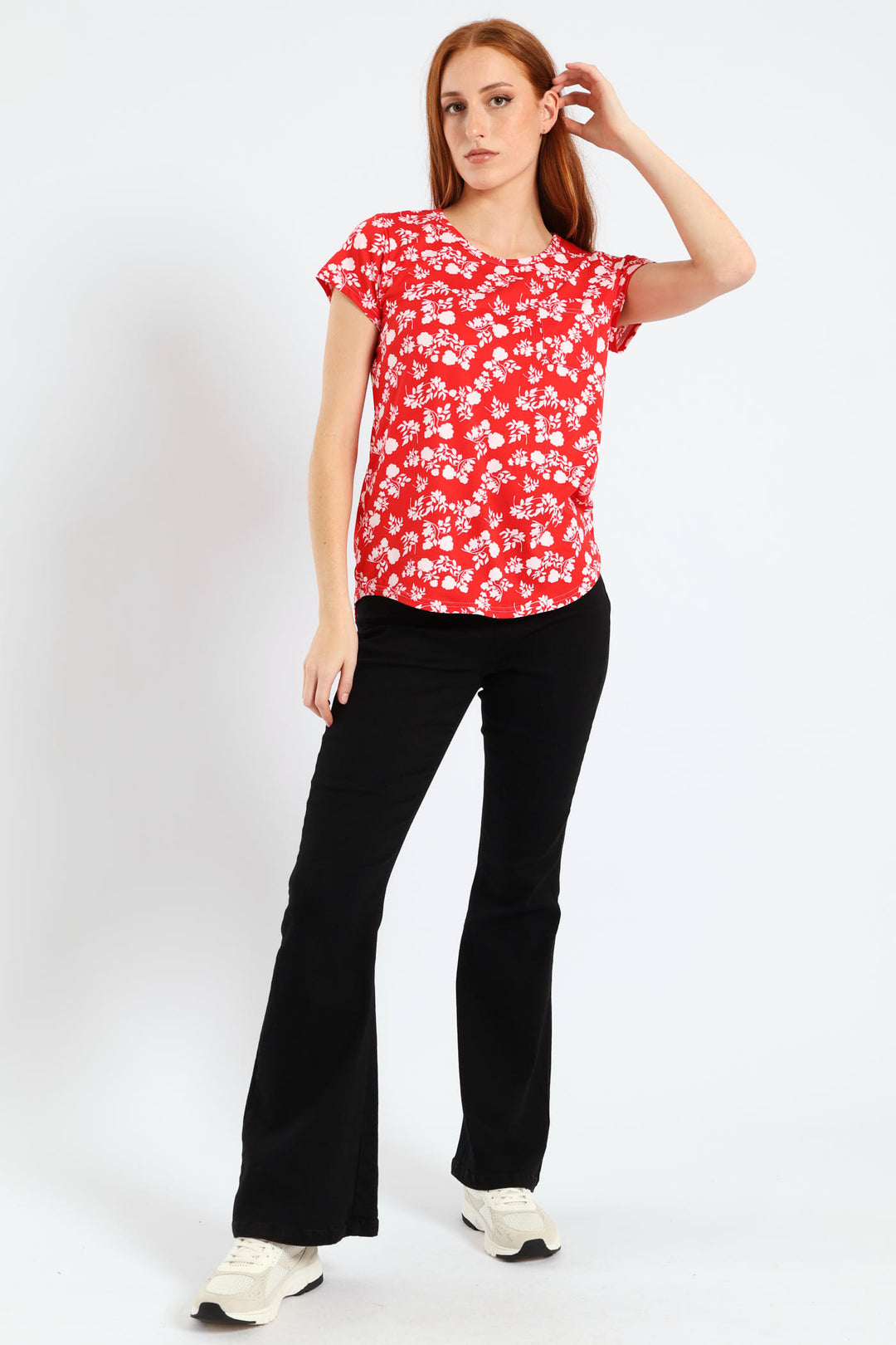 Two Tone Floral Pocket Tee - White/Red