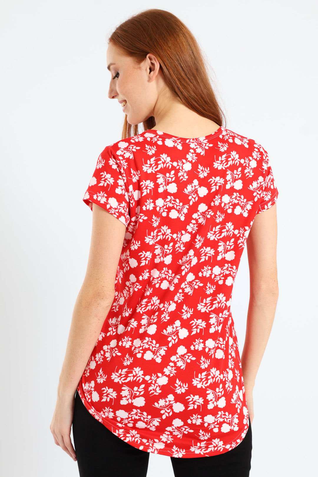 Two Tone Floral Pocket Tee - White/Red