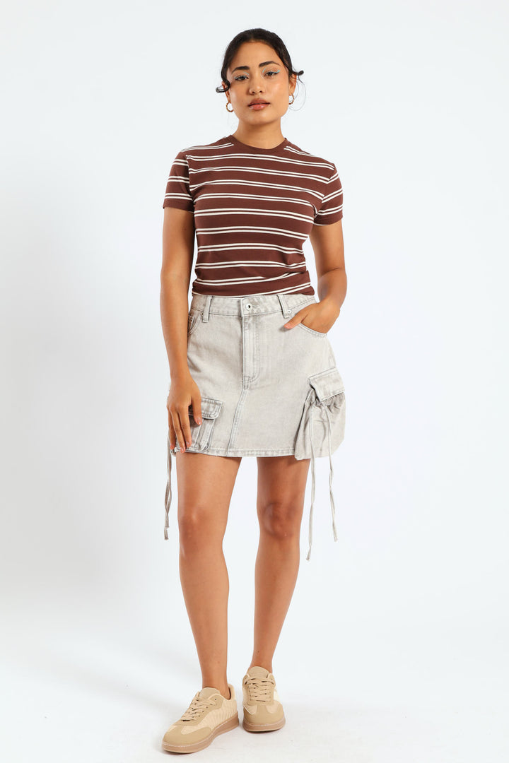 Short Sleeve Yarn Dye Stripe Tee - Brown
