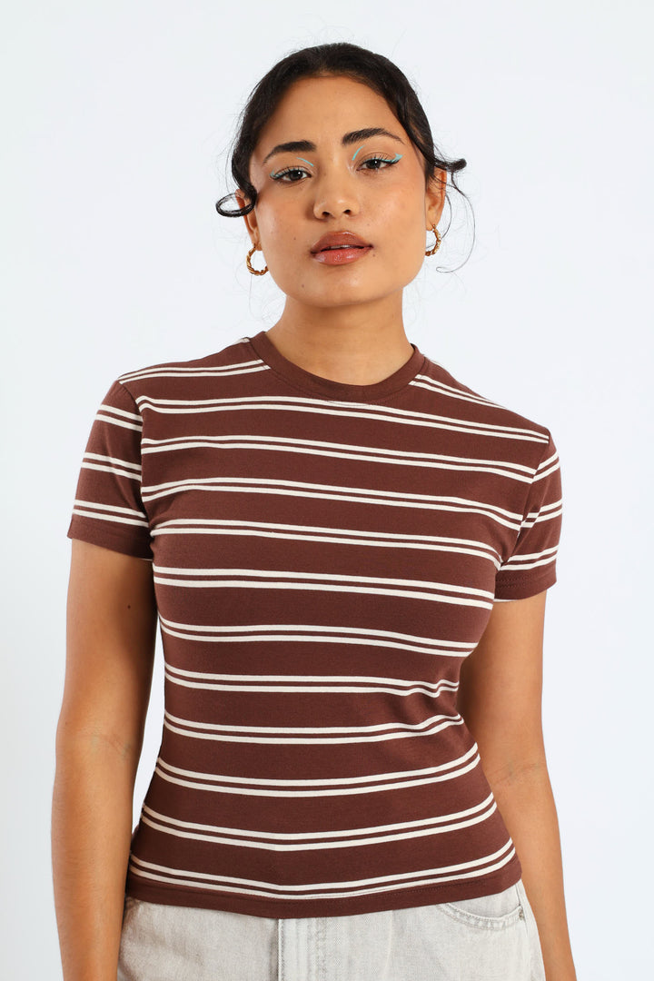 Short Sleeve Yarn Dye Stripe Tee - Brown