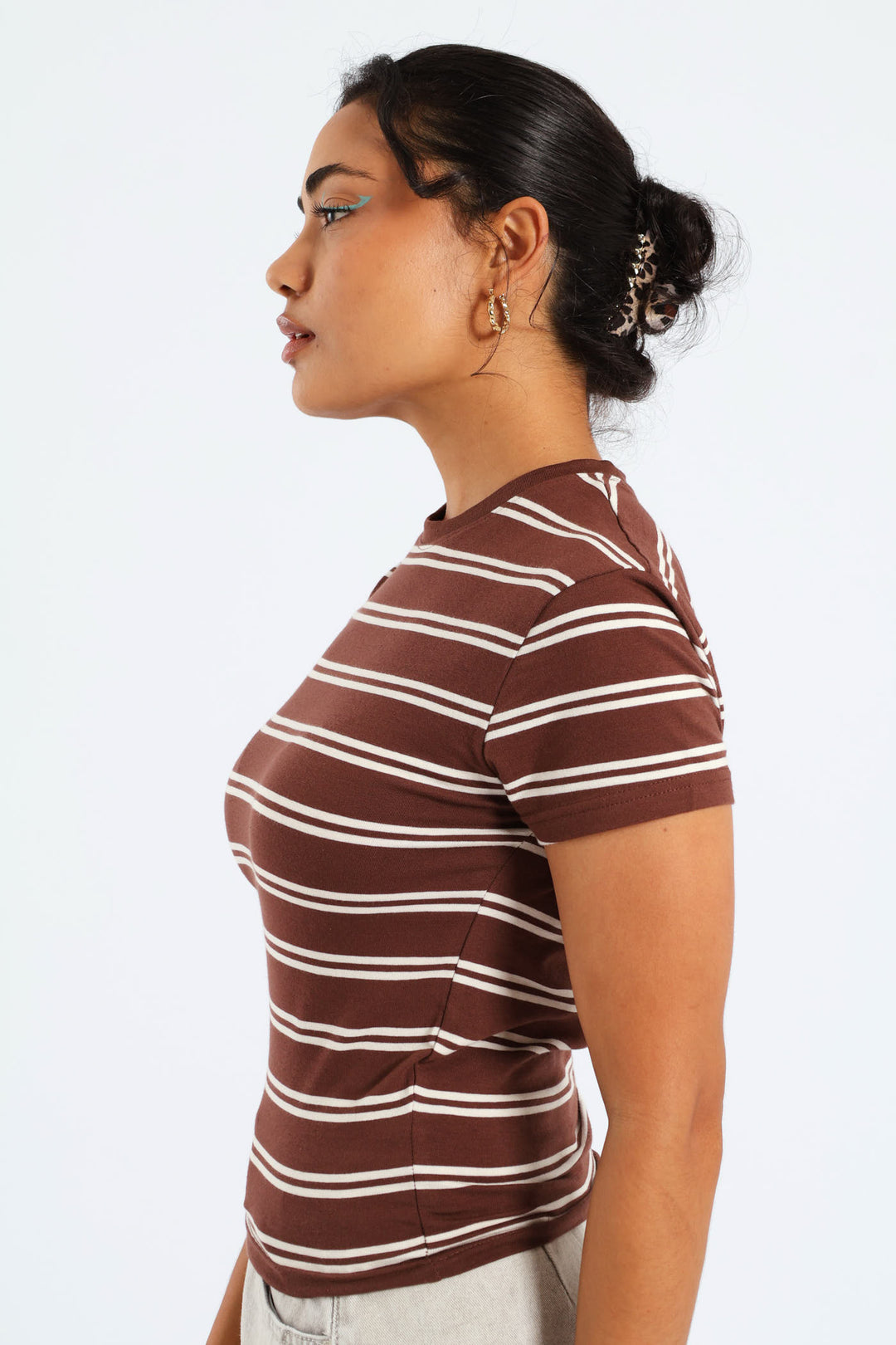 Short Sleeve Yarn Dye Stripe Tee - Brown