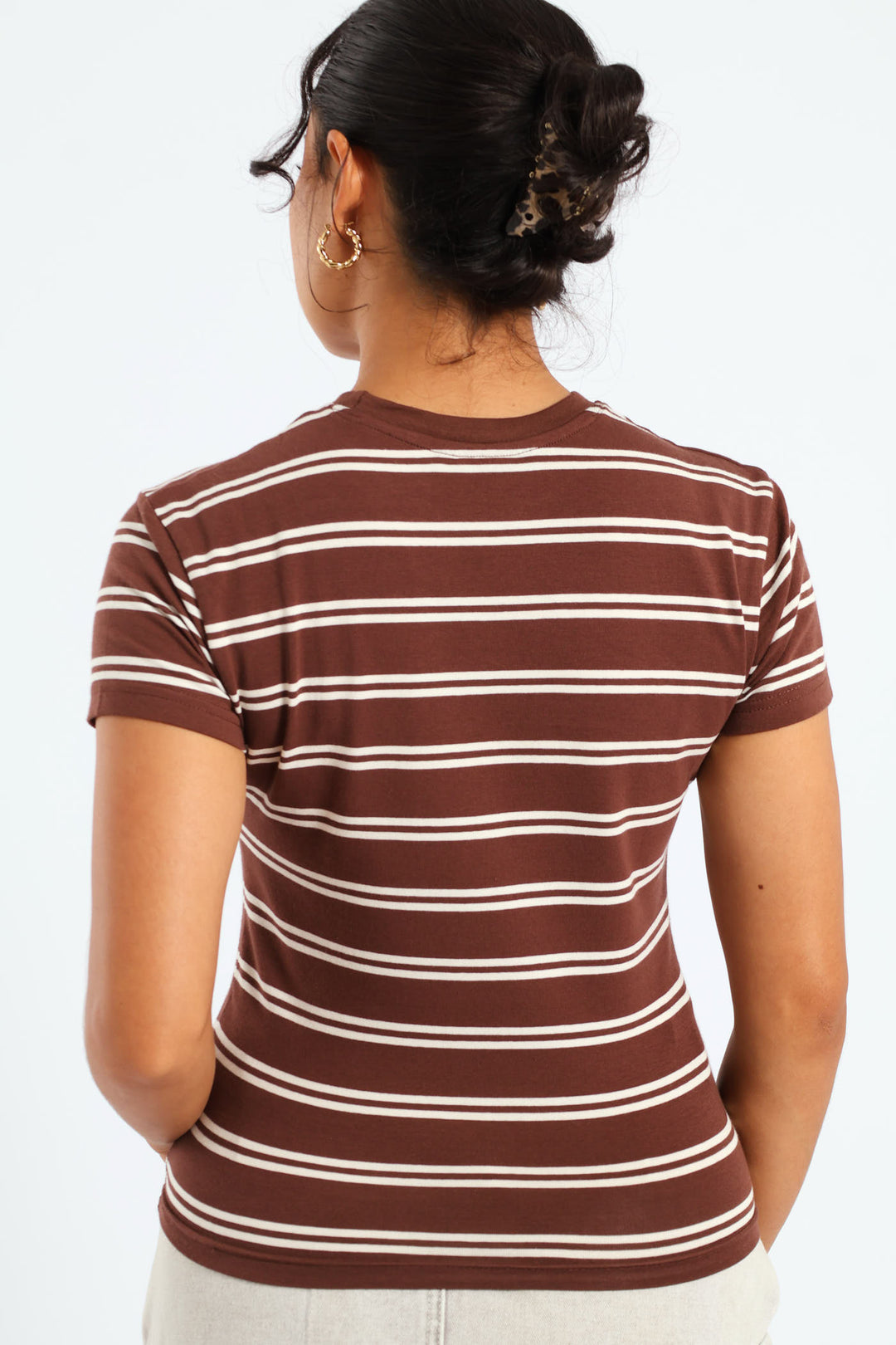 Short Sleeve Yarn Dye Stripe Tee - Brown