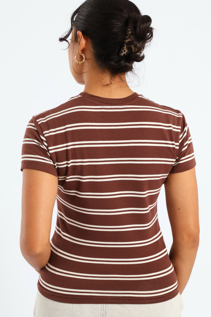 Short Sleeve Yarn Dye Stripe Tee - Brown