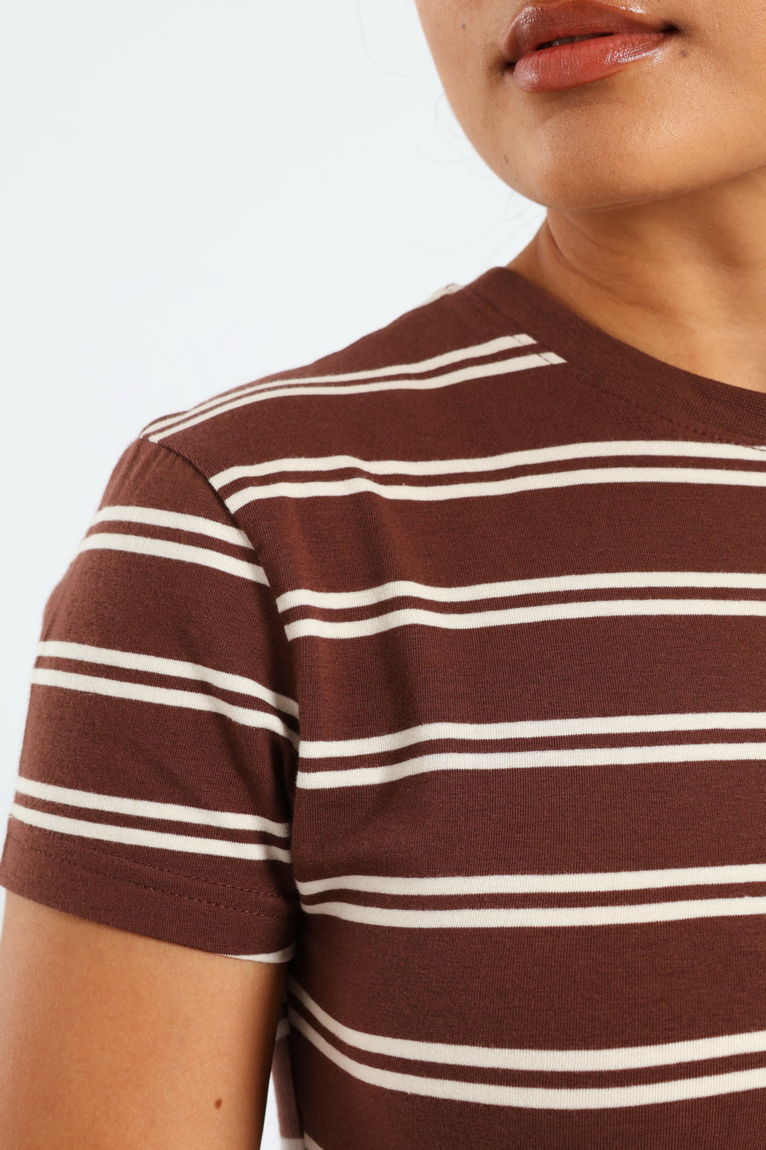Short Sleeve Yarn Dye Stripe Tee - Brown