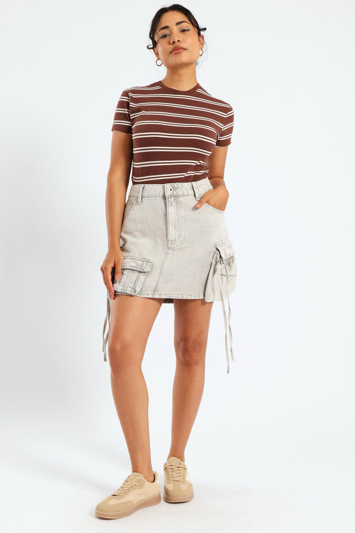 Utility String Denim Mini Skirt - Grey
