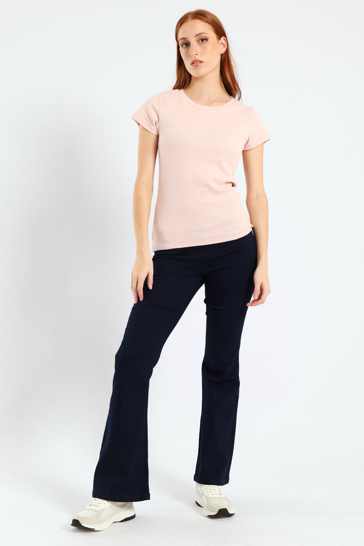 Rib Fitted Crew Tee - Blush