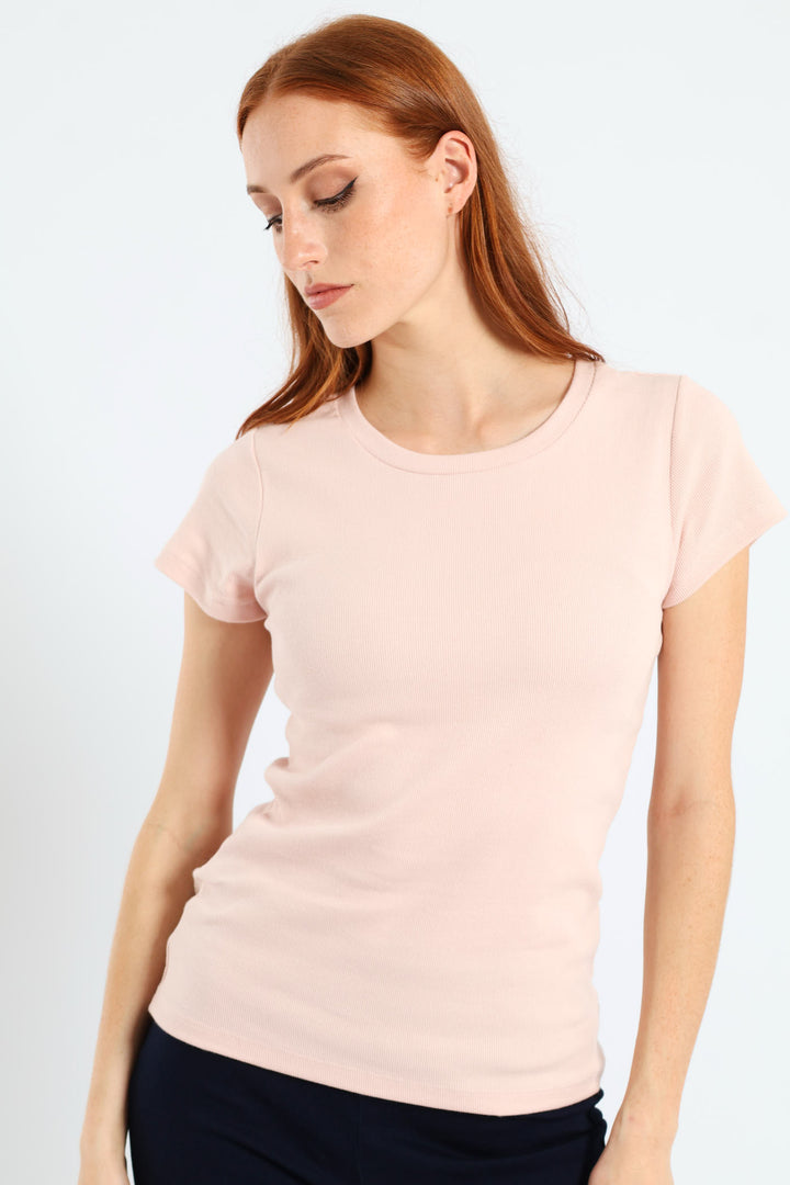 Rib Fitted Crew Tee - Blush