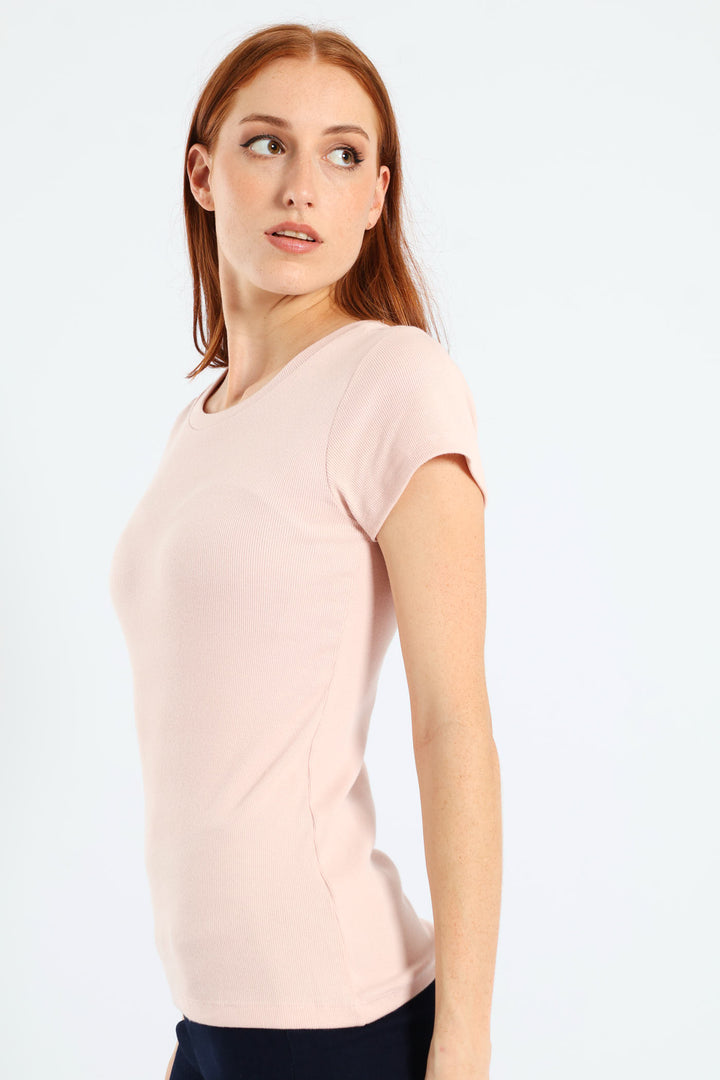 Rib Fitted Crew Tee - Blush