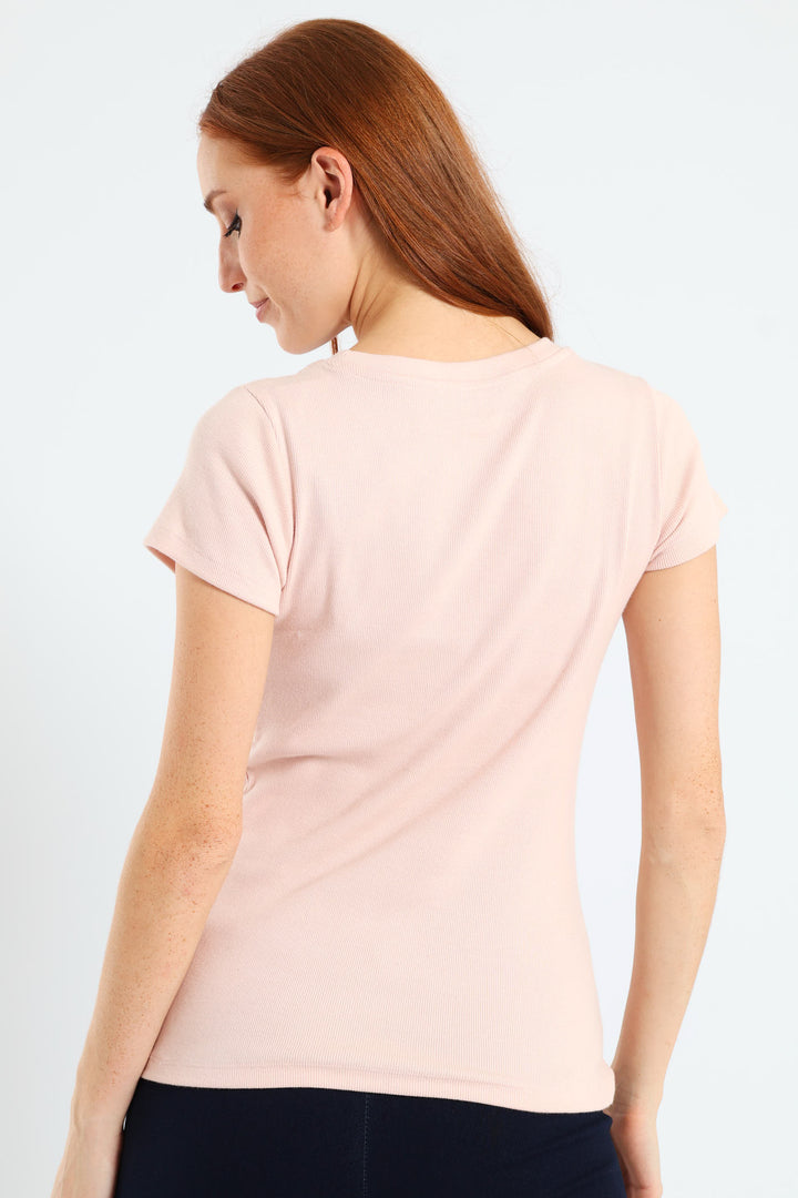Rib Fitted Crew Tee - Blush