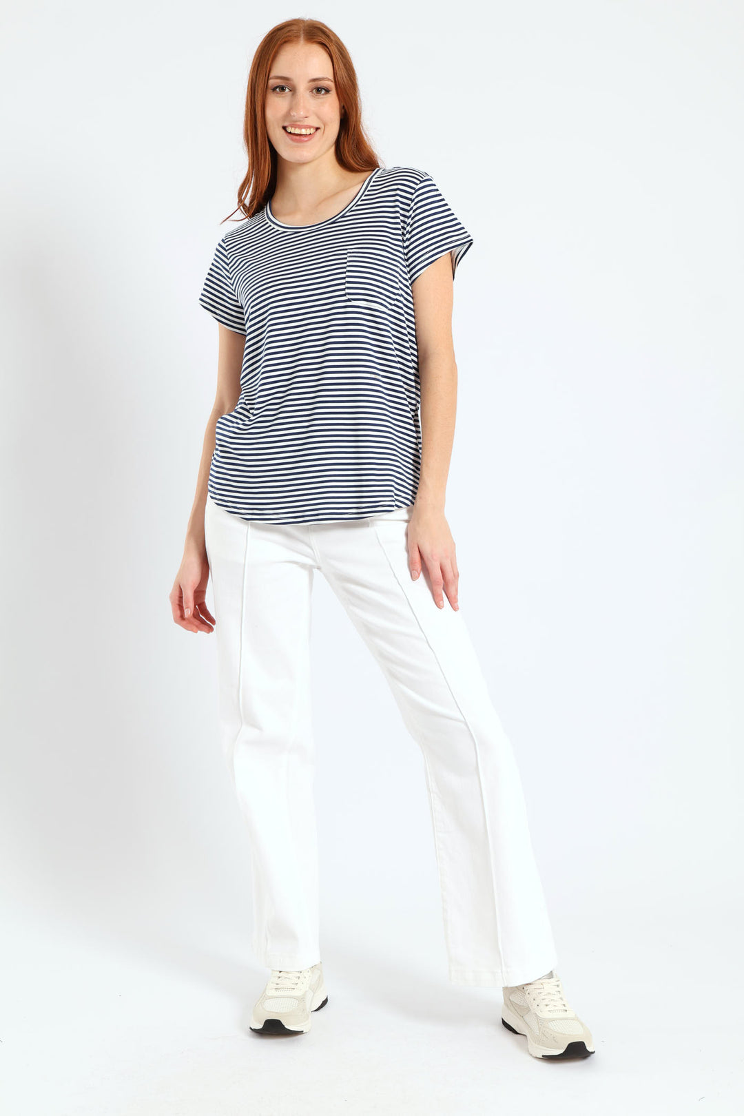 Skinny Stripe Pocket Tee - Navy/White