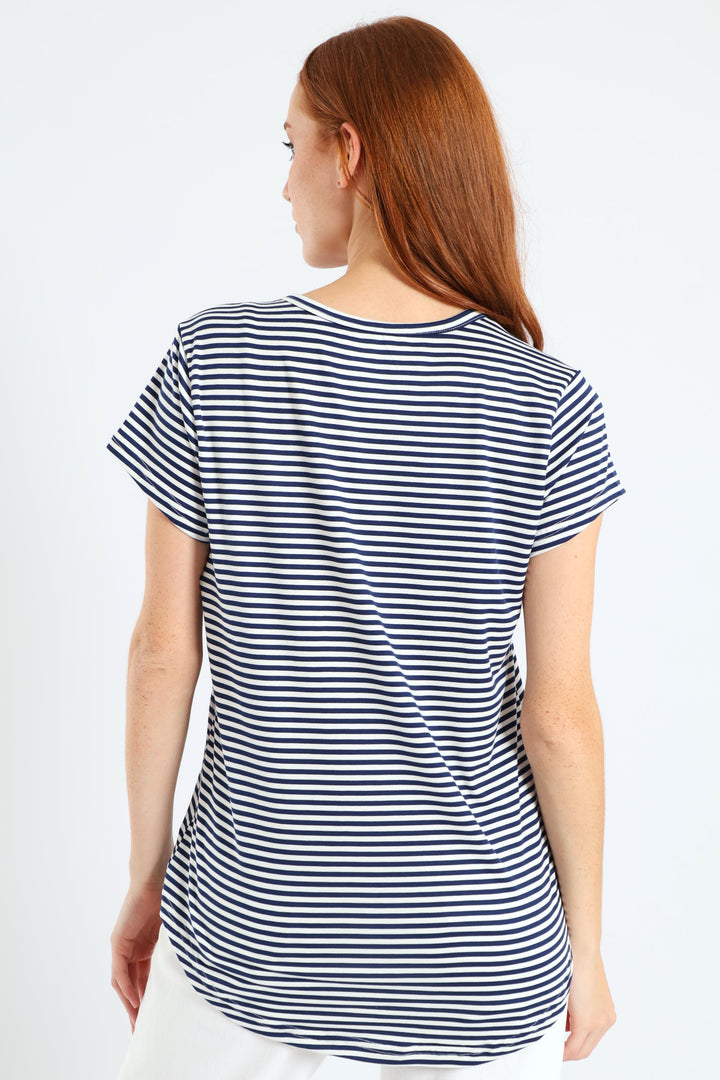 Skinny Stripe Pocket Tee - Navy/White