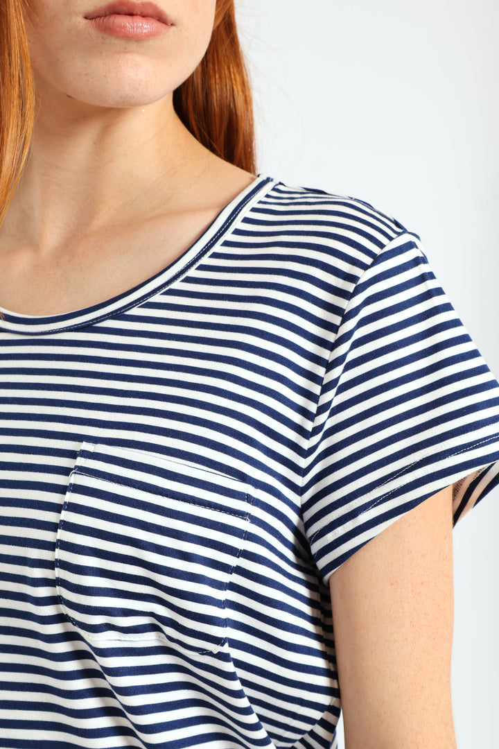 Skinny Stripe Pocket Tee - Navy/White