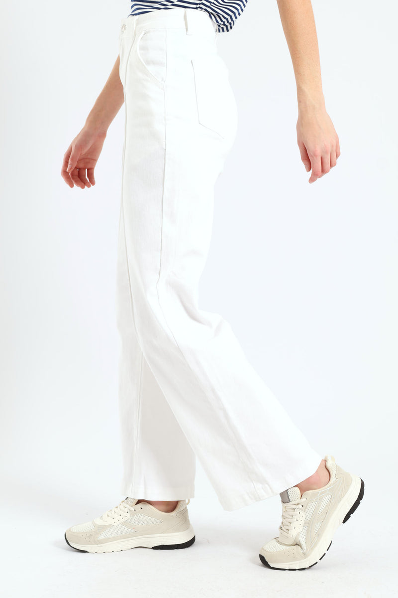 Pinched Seam Wide Leg Jean - Off White