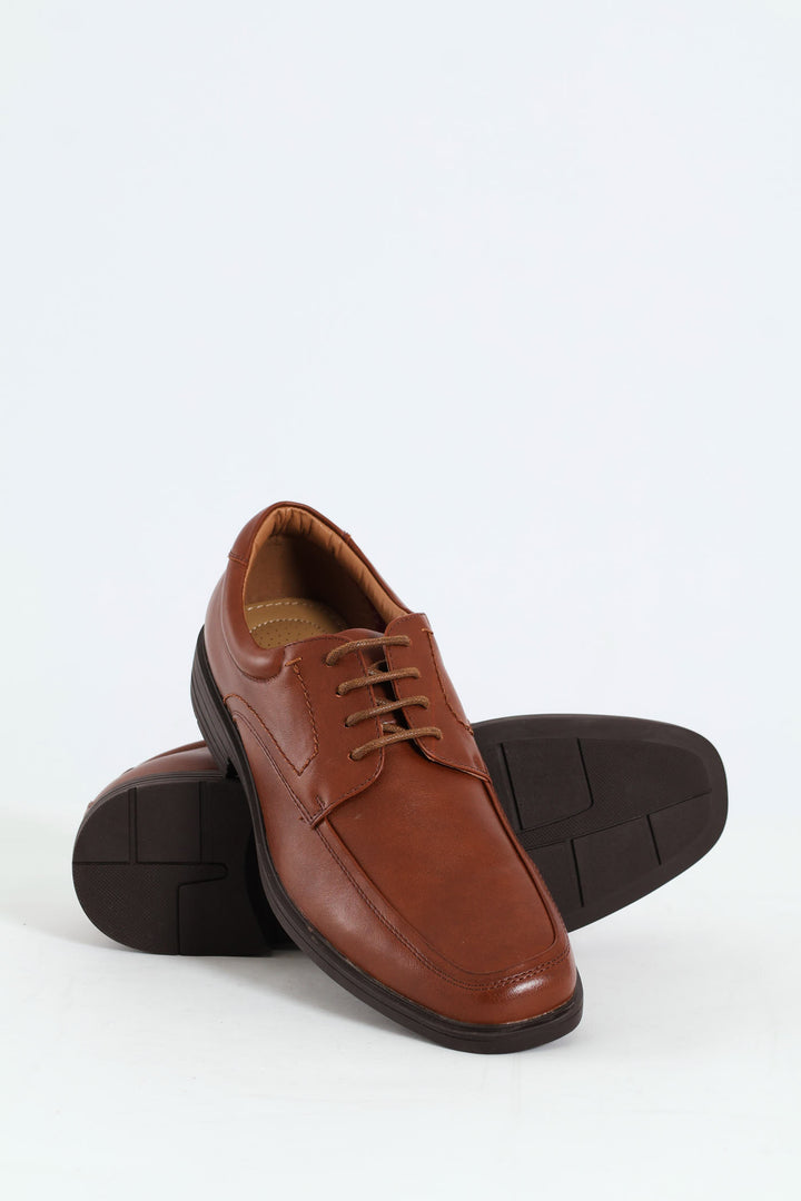 Lace Up Square Toe Formal Shoe - Brown