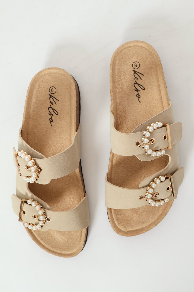 Pearl Buckle Detail Slide - Natural