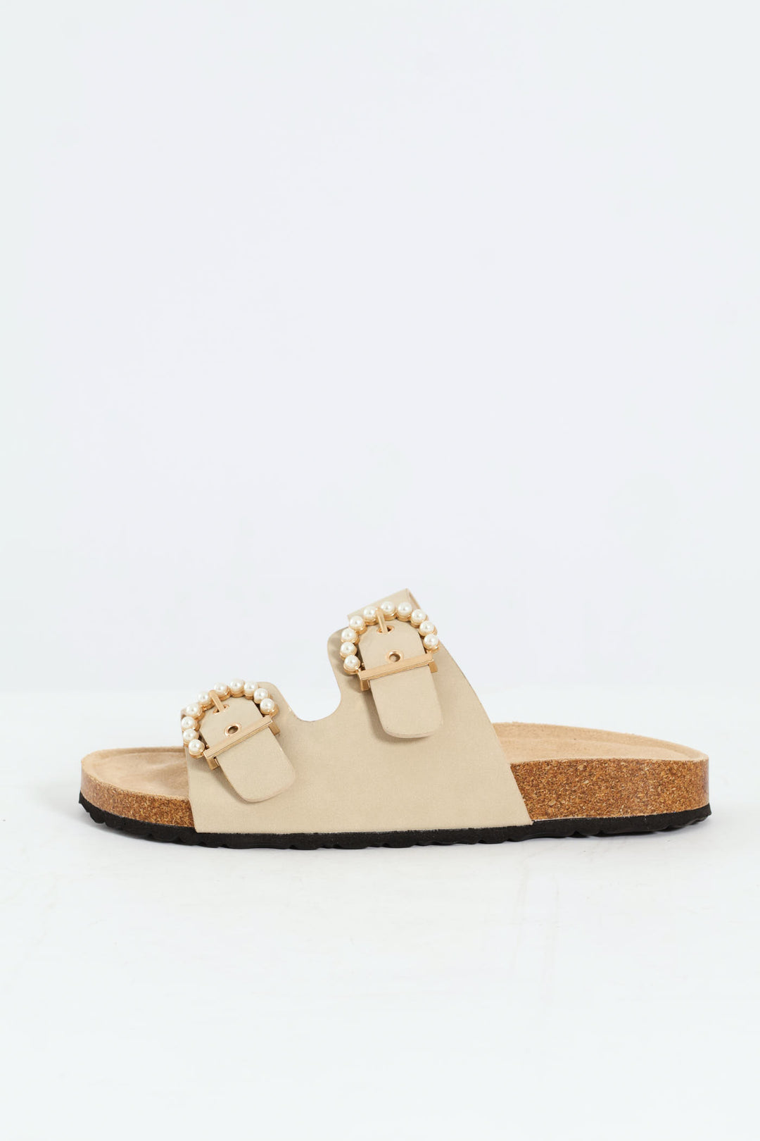 Pearl Buckle Detail Slide - Natural