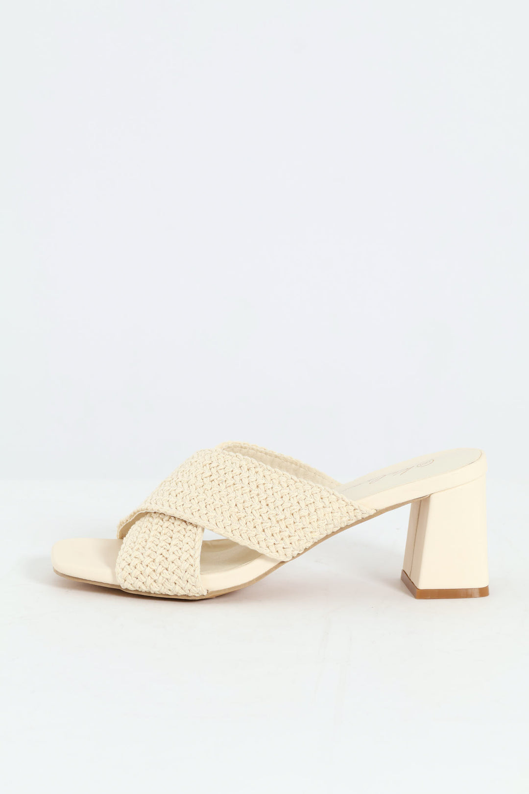 Cross Strap Weave Heeled Sandal - Cream