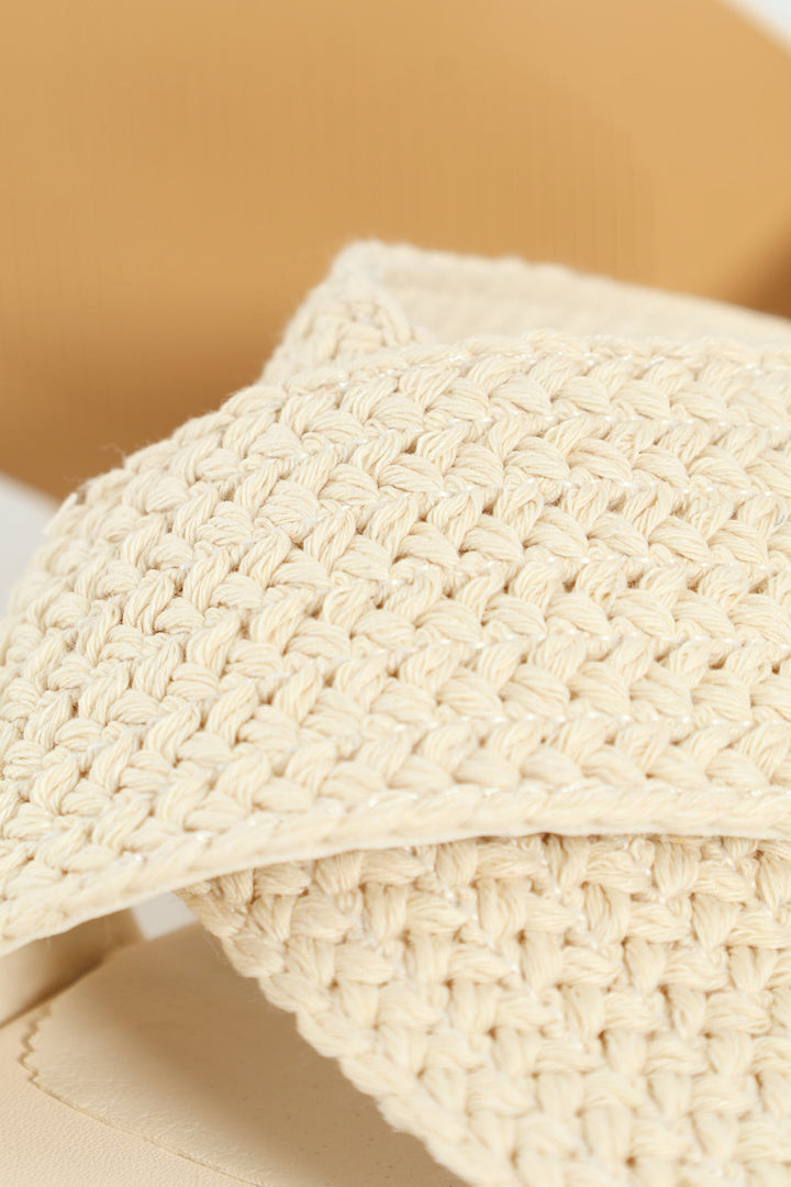 Cross Strap Weave Heeled Sandal - Cream
