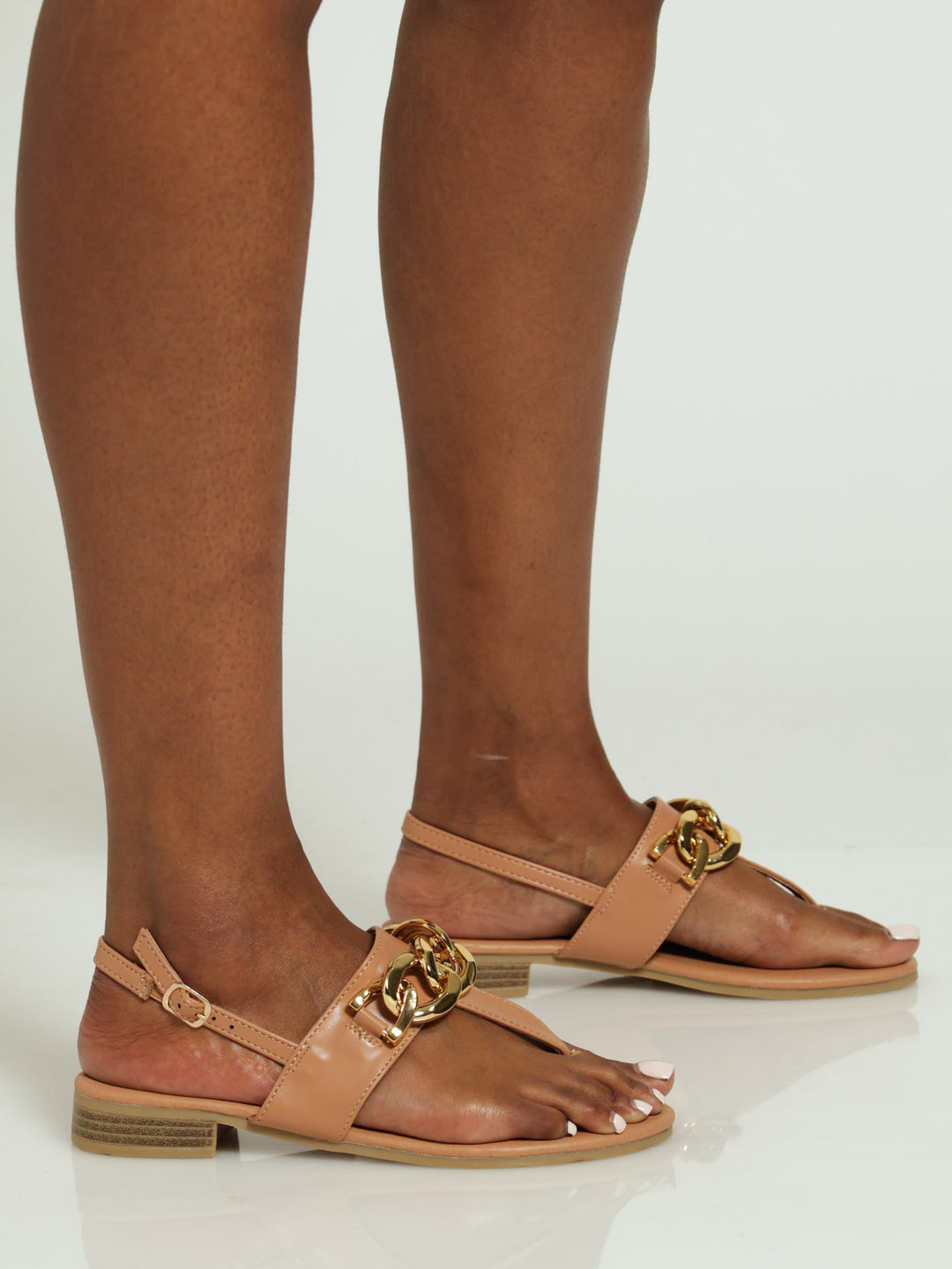 Thong Sandal With Chain Trim - Natural