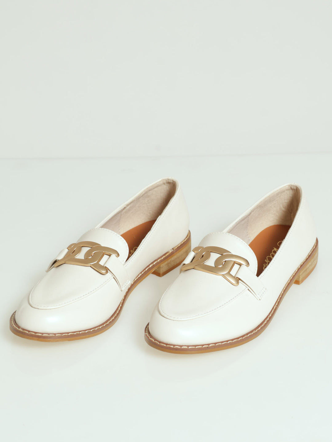 Loafer With Chain Metal Trim - Off White