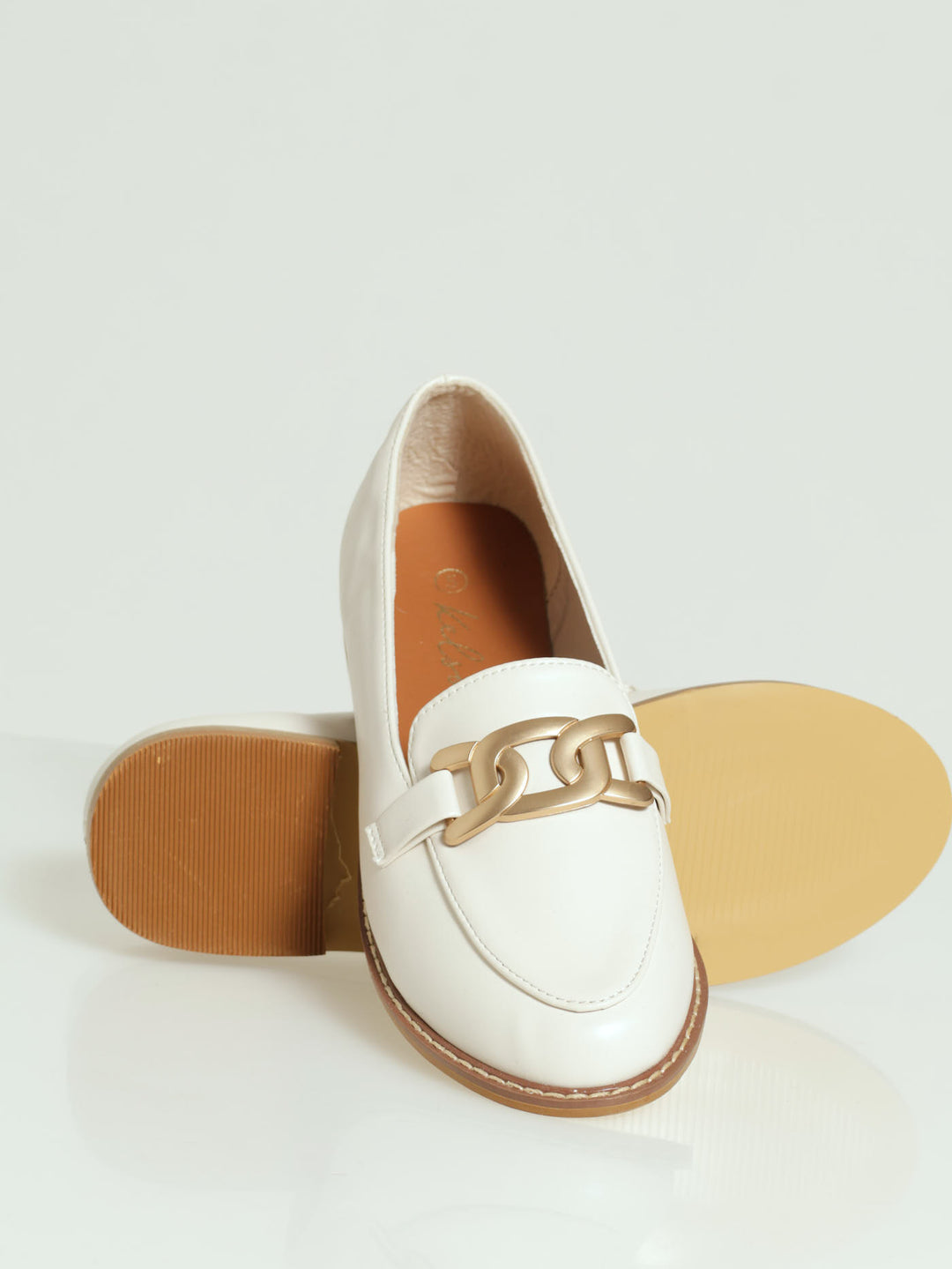 Loafer With Chain Metal Trim - Off White