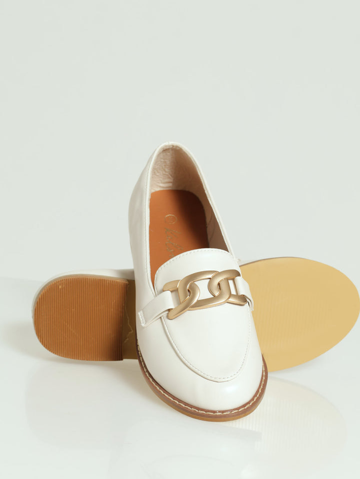 Loafer With Chain Metal Trim - Off White