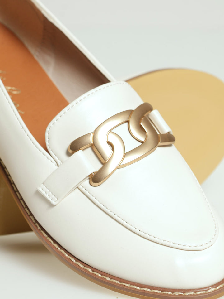 Loafer With Chain Metal Trim - Off White