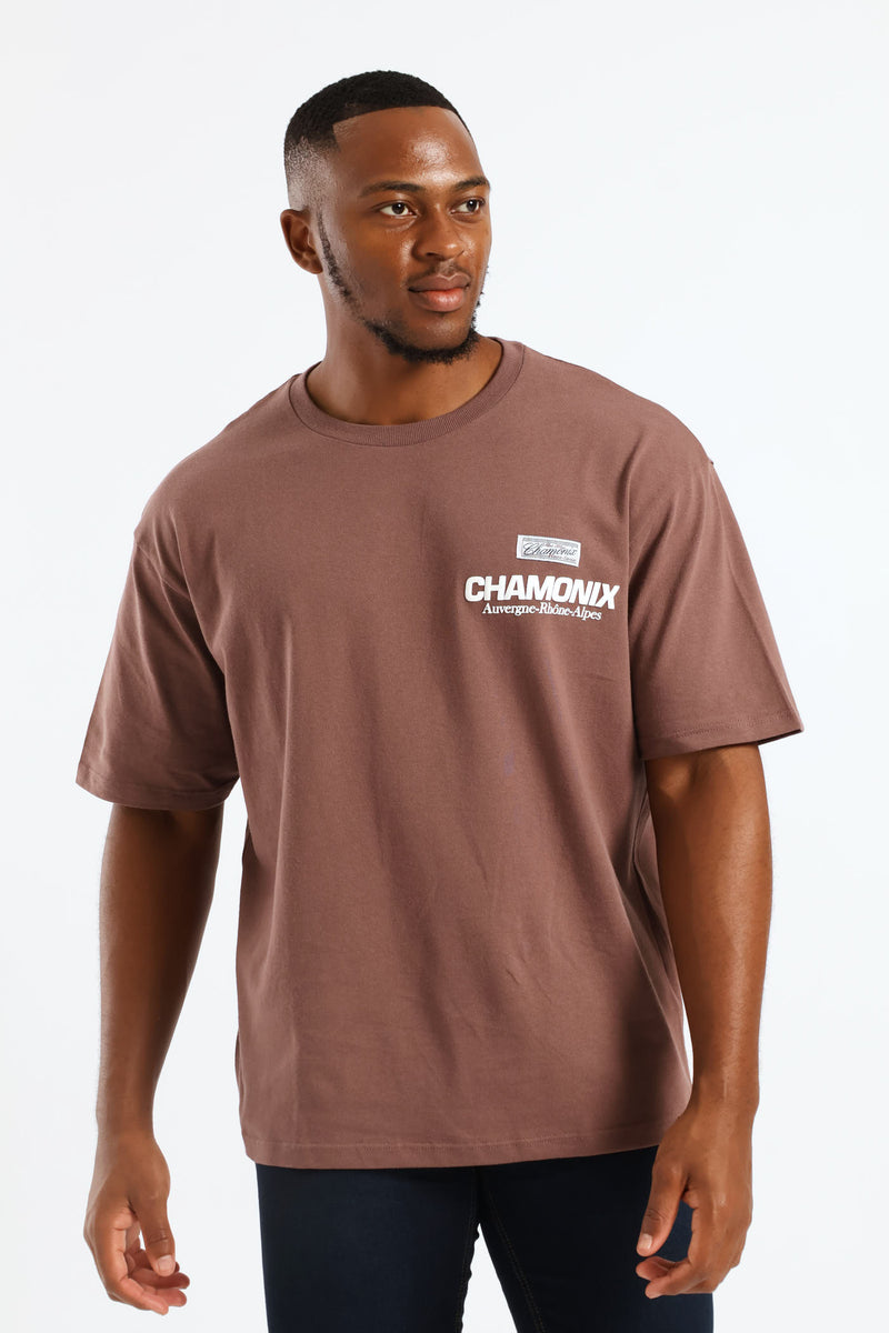Pepper Corn Chamonix Puff Print Oversized Tee - Brown