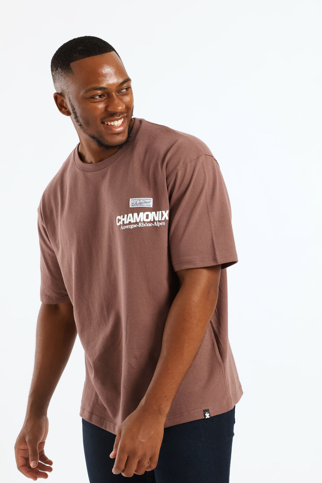 Pepper Corn Chamonix Puff Print Oversized Tee - Brown